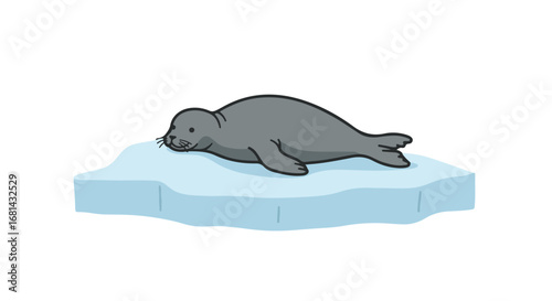 Seal Resting Calmly on Iceberg in Arctic Waters, Isolated Simple Illustration
