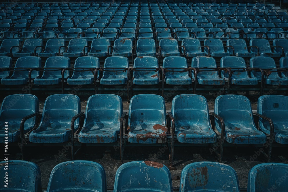 Naklejka premium Rows of aged seats in an outdoor arena