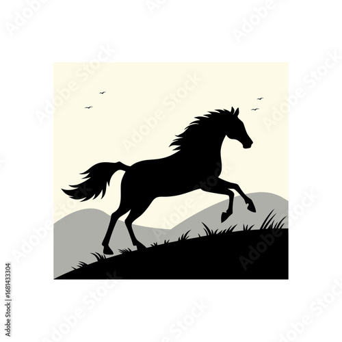 horse vector illustration, silhouette of a galloping horse