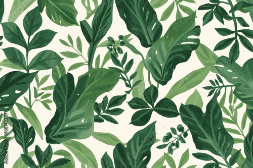 Continuous design featuring various green leaves