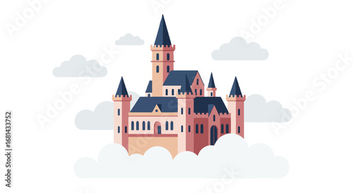 Castle Rising Above Clouds in Sky