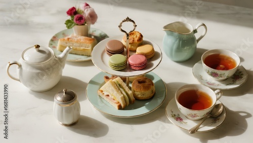 Wallpaper Mural Afternoon Tea Set, applicable in catering promotion, tea culture dissemination and social event planning. Torontodigital.ca
