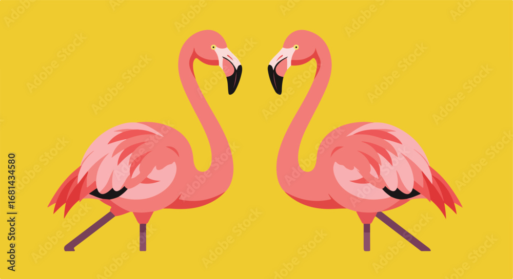 Fototapeta premium Two Flamingos Posing Gracefully on Plain Background