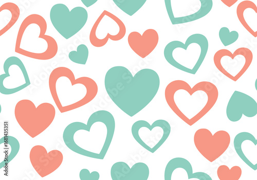 A lovely background of sweet coral and mint green hearts pattern