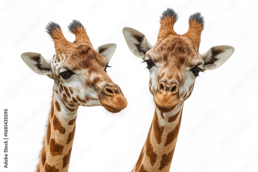 Obraz premium Two charming giraffes showing curiosity, looking intrigued.