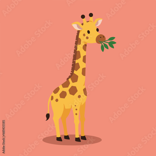 Giraffe Eating Greenery, Standing on Terrain