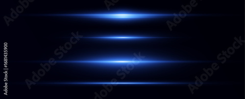 Glowing horizontal blue light line with radiant shine and beam effect. Futuristic flare, and neon glow. digital highlights