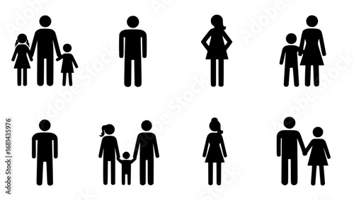A collection of diverse family icons, symbolizing various family structures and relationships, rendered in a clean and modern design. vector illustration