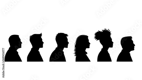 Silhouette profiles of diverse people, offering a visual metaphor for unity and individuality against a plain backdrop. vector illustration