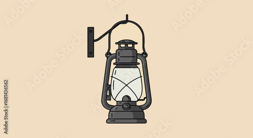 Illustrative Black Lantern Hanging from Wall, Light Cast in Room