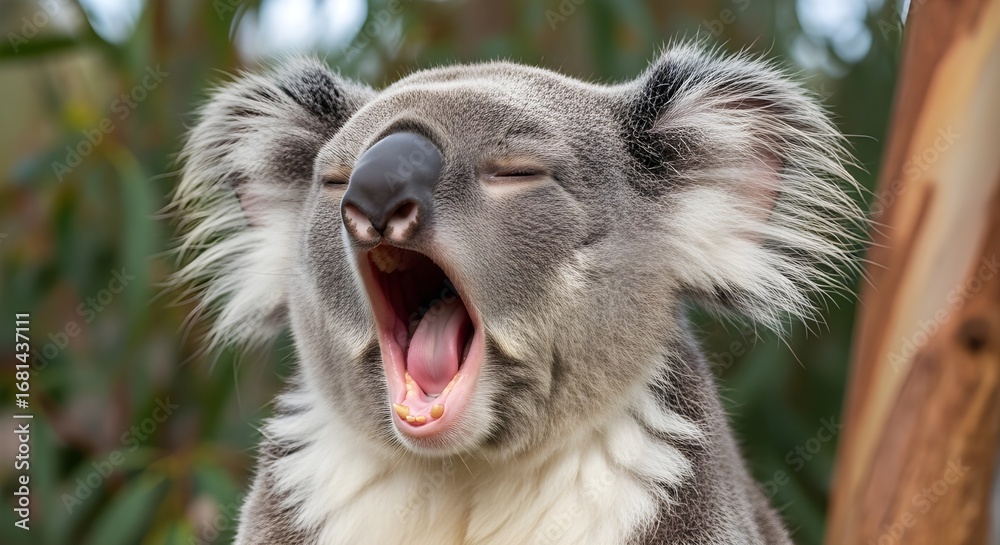 Fototapeta premium Cute koala yawning adorable animal wildlife australia australian marsupial mammal nature