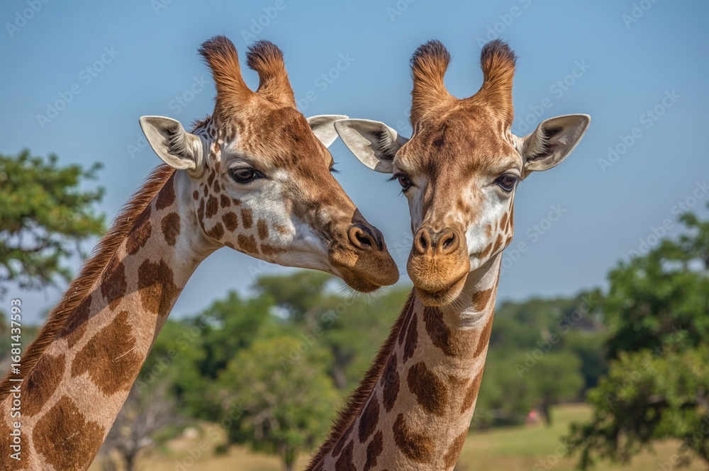 Obraz premium Two Giraffes Engaging in Their Wild Environment