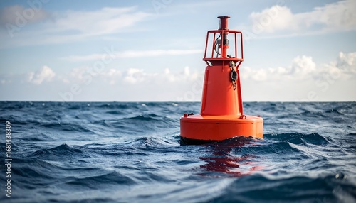 Orange buoy on rippling ocean