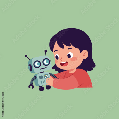 Girl Playing with Robot Indoors
