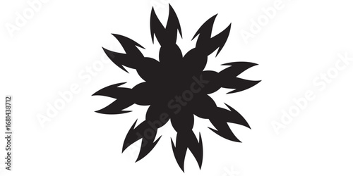 Black abstract spiky star shape with sharp pointed protrusions radial symmetry dynamic design element.