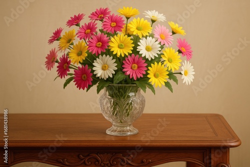 Wallpaper Mural Wooden table ensemble adorned with synthetic flower decorations Torontodigital.ca