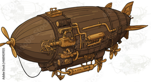 Steampunk Airship Flying Freely in the Sky