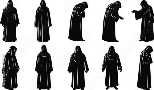 Monk robes silhouettes vector illustration design concept vector