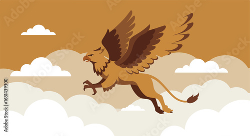 Griffin Soaring Through Clouds In The Sky