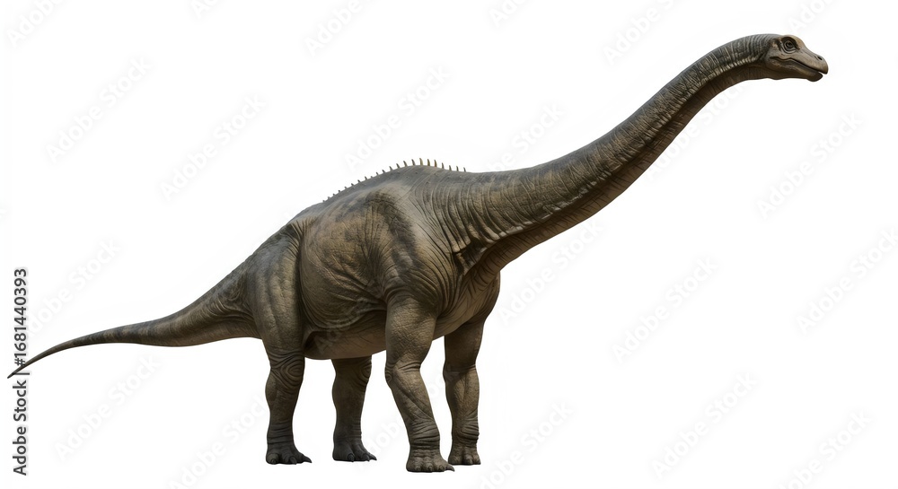Fototapeta premium Detailed Prehistoric Diplodocus Fossil Skeleton Displayed Against White Backdrop