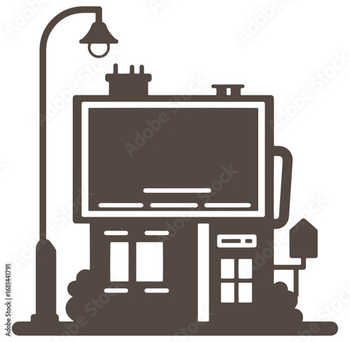 Simple brown illustration of a quaint house with a street lamp perfect for various designs