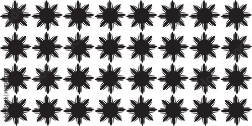 Seamless Pattern of Black Starburst Shapes with Linear Texture.