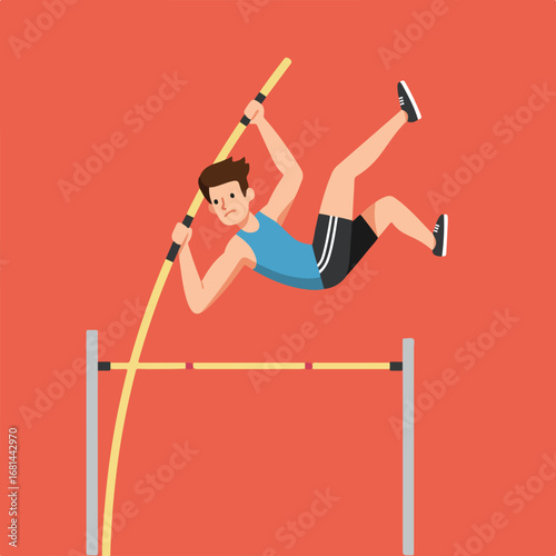 Athlete Vaulting Over a Bar on an Orange Background