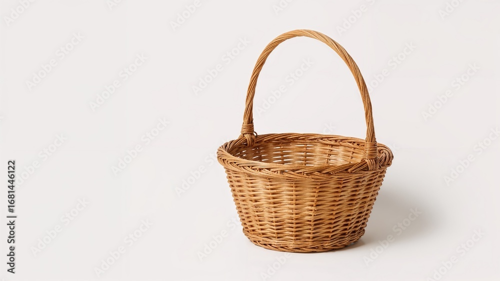 Obraz premium White background featuring a wicker basket with a handle