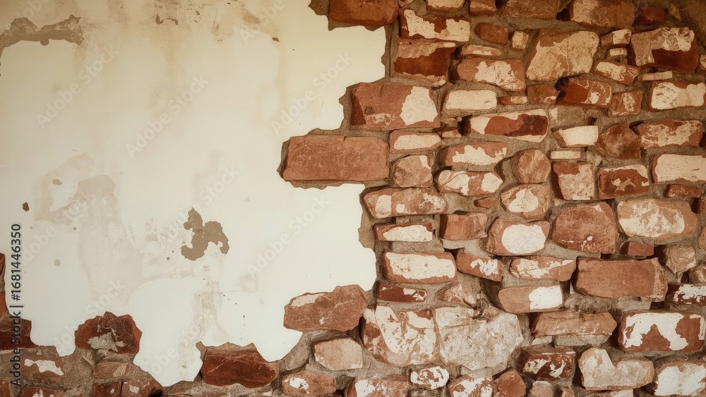 Neutral-toned wall embellished with brown brick patterns, combining abstract textures and vintage styles for house construction and natural aesthetics