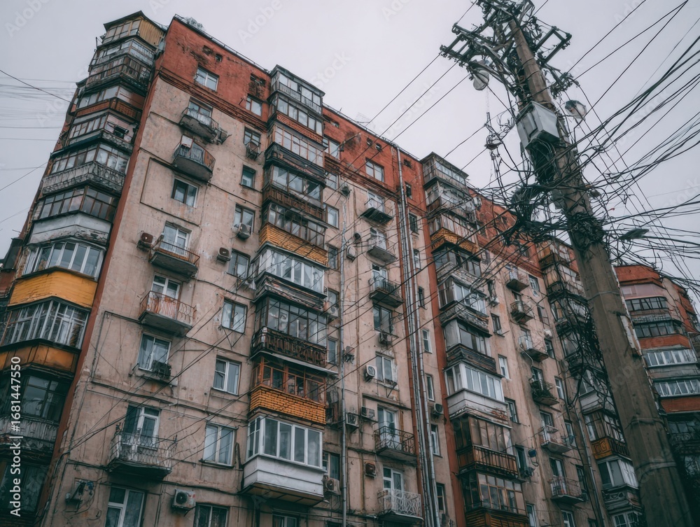 Fototapeta premium Old Soviet-style apartment building