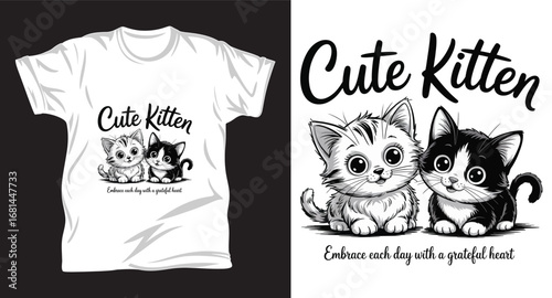 Cat graphic vector T shirt design print.