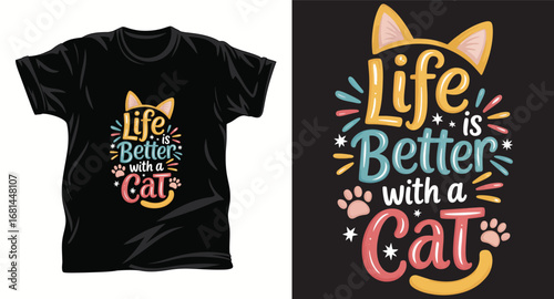 Cat graphic vector T shirt design print.