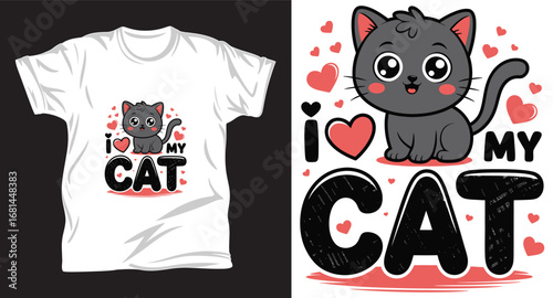Cat graphic vector T shirt design print.