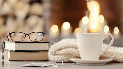 Wallpaper Mural Relaxing at home with a warm drink, soft blankets, and favorite books near a flickering fire creates a perfect cozy atmosphere Torontodigital.ca