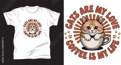 Cat graphic vector T shirt design print.