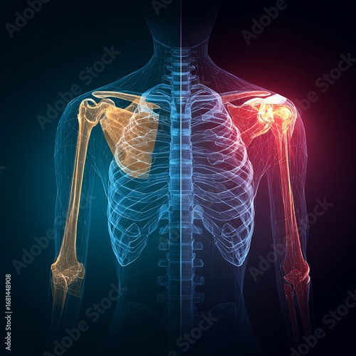 Anatomy infographic comparing healthy shoulder joint v dislocated shoulder sports injury awareness medical chart