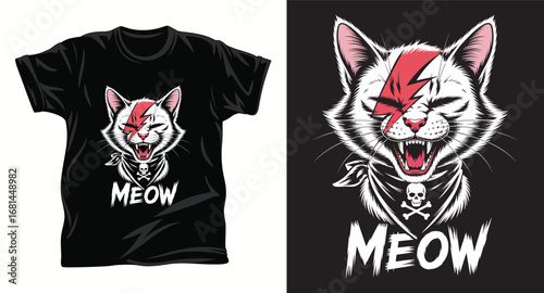 Cat graphic vector T shirt design print.