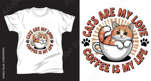 Cat graphic vector T shirt design print.