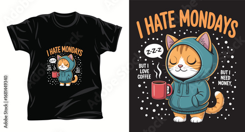 Cat graphic vector T shirt design print.