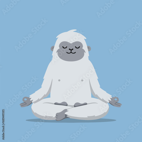 Yeti Meditating Peacefully on Blue Background