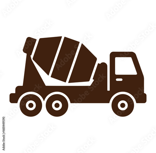 Brown silhouette illustration of a concrete mixer truck for construction projects