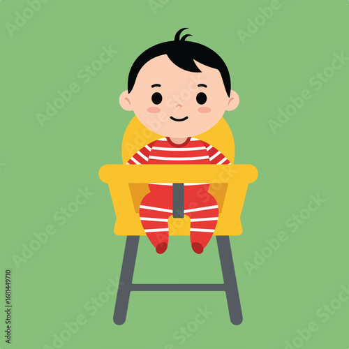 Baby Sits Happily in High Chair at Home