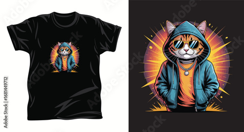 Cat graphic vector T shirt design print.