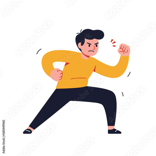 Angry Man Threatening Fists, Ready To Fight, Standing on the Ground