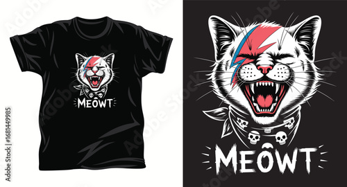 Cat graphic vector T shirt design print.