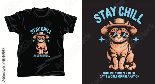 Cat graphic vector T shirt design print.