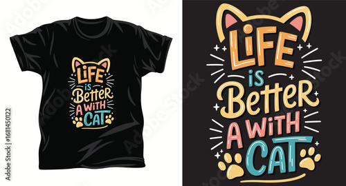 Cat graphic vector T shirt design print.