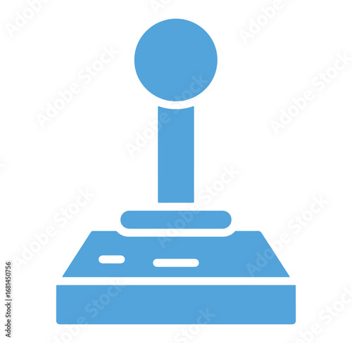 Simple blue icon of a classic arcade game joystick for user interface designs