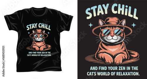 Cat graphic vector T shirt design print.