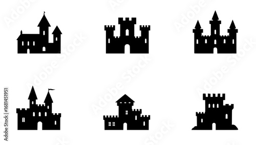 A collection of striking castle silhouettes, ideal for conveying the majestic strength and historical essence. vector illustration